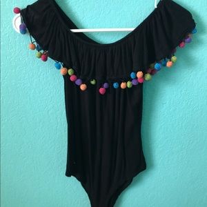 Black off the shoulder Pom Pom shirt